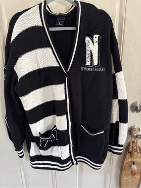 Hot Topic Wednesday Black and White Striped Women's Cardigan